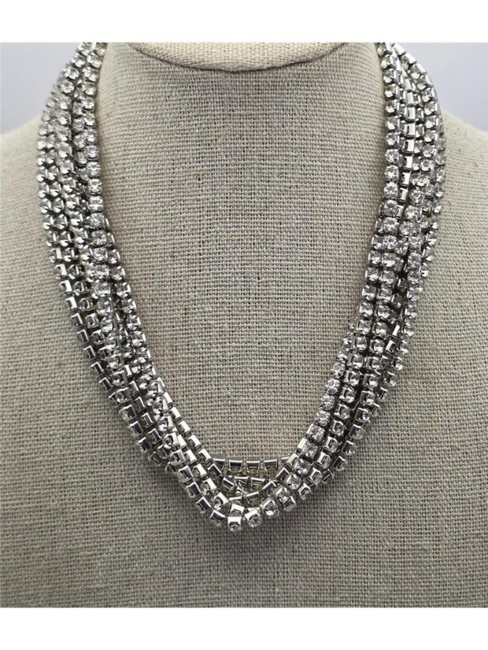 Silver Tone 7 Row Clear Rhinestone Tennis Bib Collar Necklace Statement 17 In - Picture 2 of 10